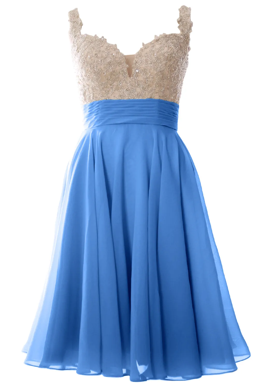 MACloth Women Straps Short Prom Dress Lace Chiffon Wedding Party Formal Gown