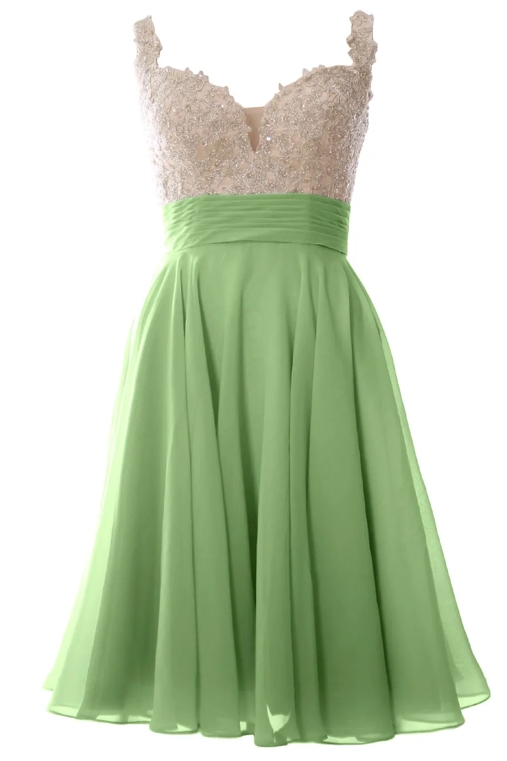 MACloth Women Straps Short Prom Dress Lace Chiffon Wedding Party Formal Gown