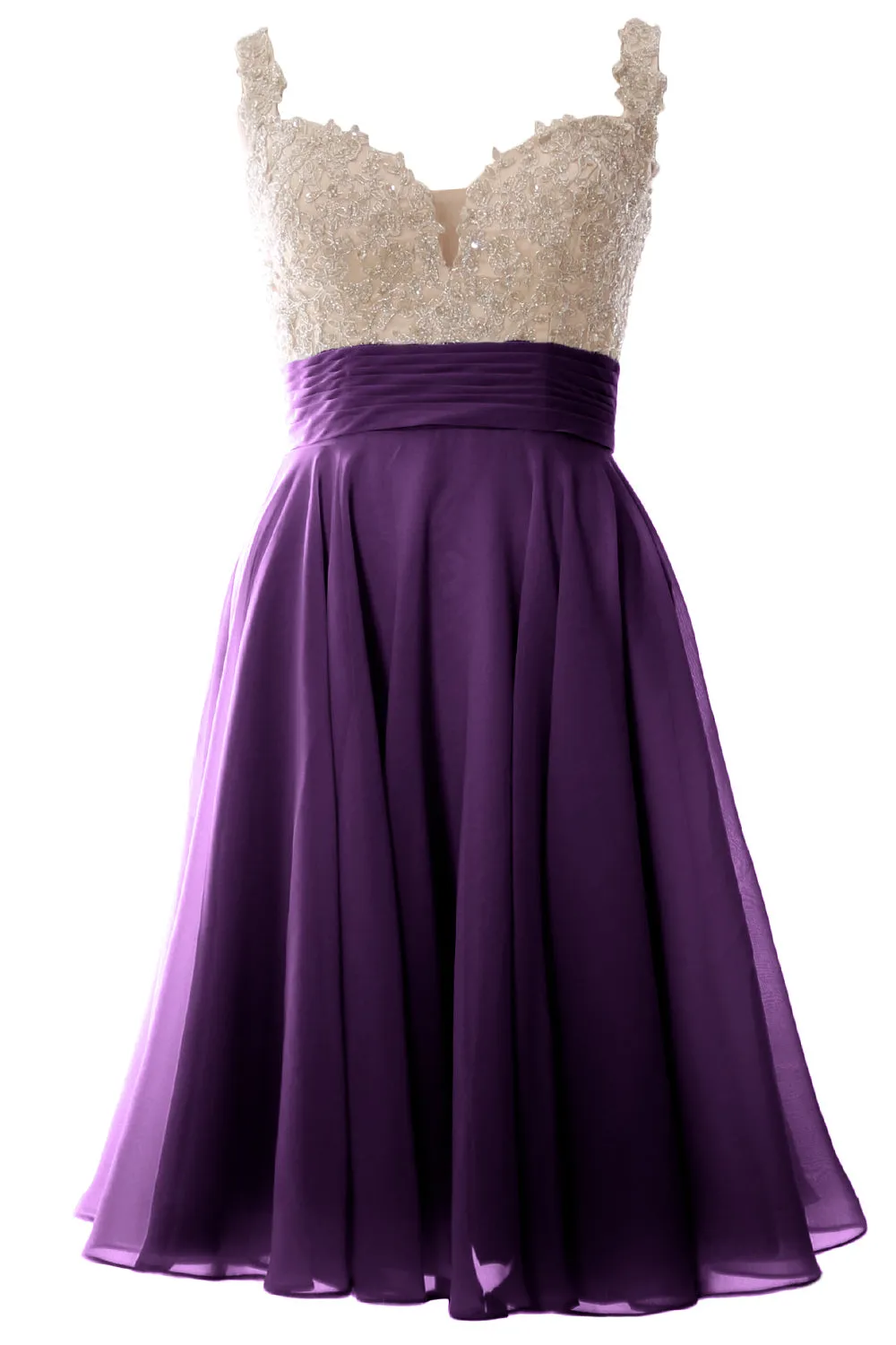 MACloth Women Straps Short Prom Dress Lace Chiffon Wedding Party Formal Gown