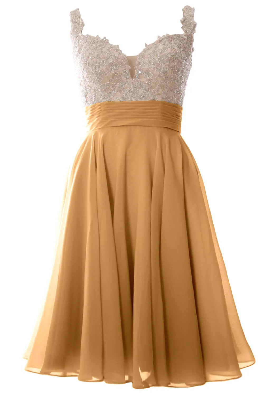 MACloth Women Straps Short Prom Dress Lace Chiffon Wedding Party Formal Gown