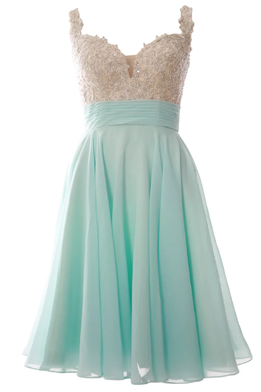 MACloth Women Straps Short Prom Dress Lace Chiffon Wedding Party Formal Gown