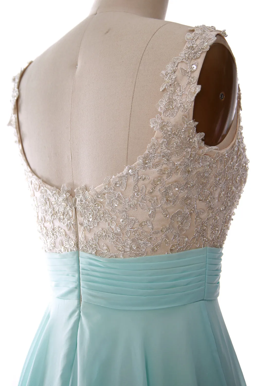 MACloth Women Straps Short Prom Dress Lace Chiffon Wedding Party Formal Gown