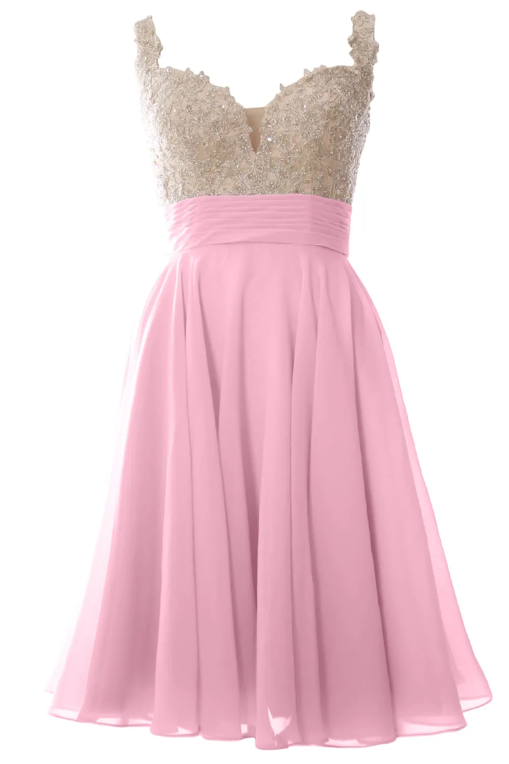 MACloth Women Straps Short Prom Dress Lace Chiffon Wedding Party Formal Gown