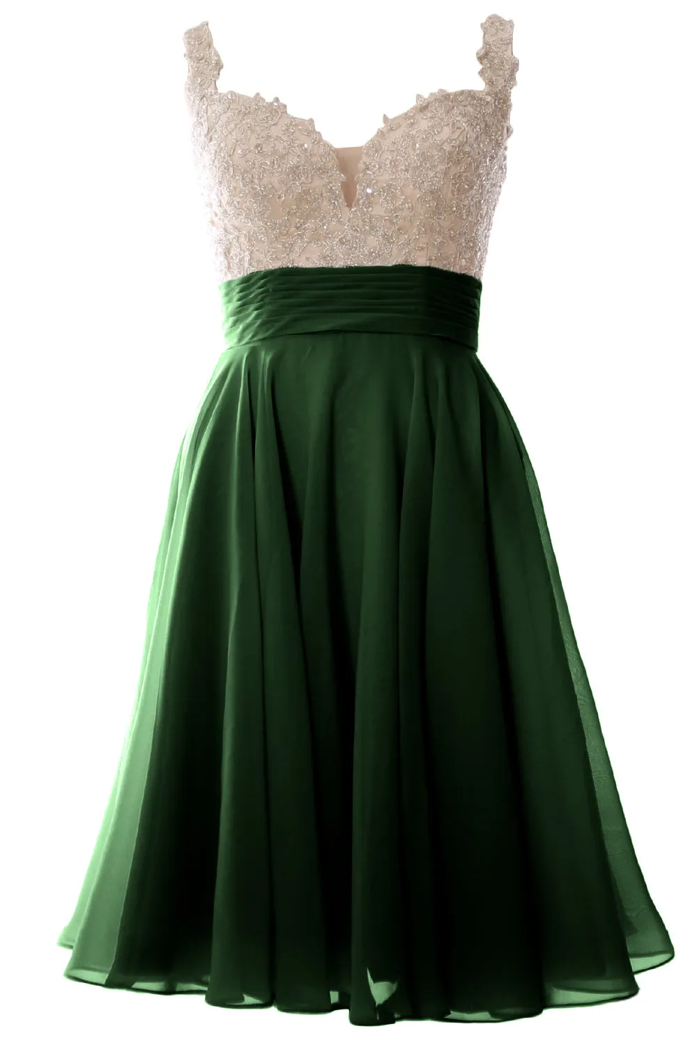 MACloth Women Straps Short Prom Dress Lace Chiffon Wedding Party Formal Gown