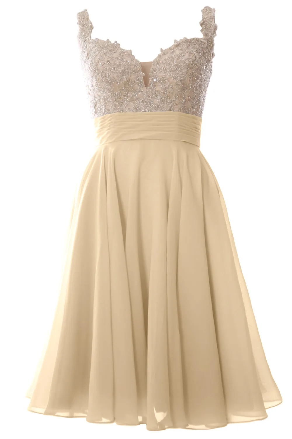 MACloth Women Straps Short Prom Dress Lace Chiffon Wedding Party Formal Gown
