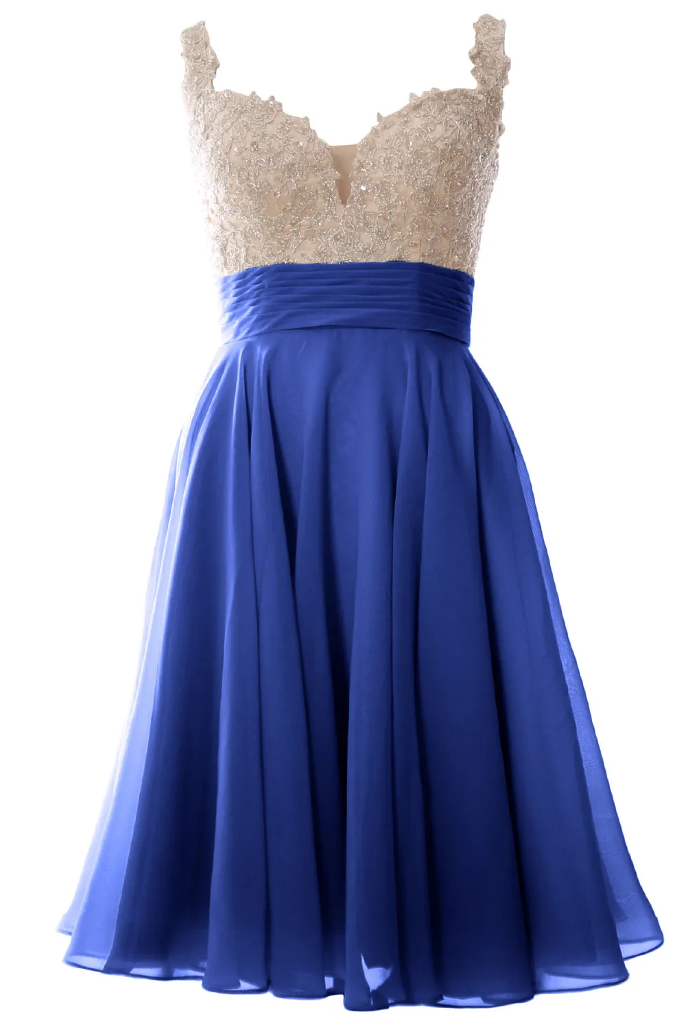 MACloth Women Straps Short Prom Dress Lace Chiffon Wedding Party Formal Gown