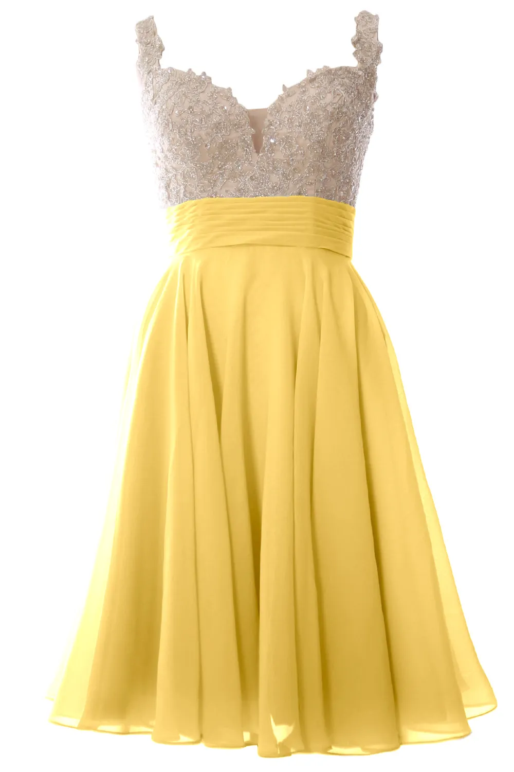 MACloth Women Straps Short Prom Dress Lace Chiffon Wedding Party Formal Gown