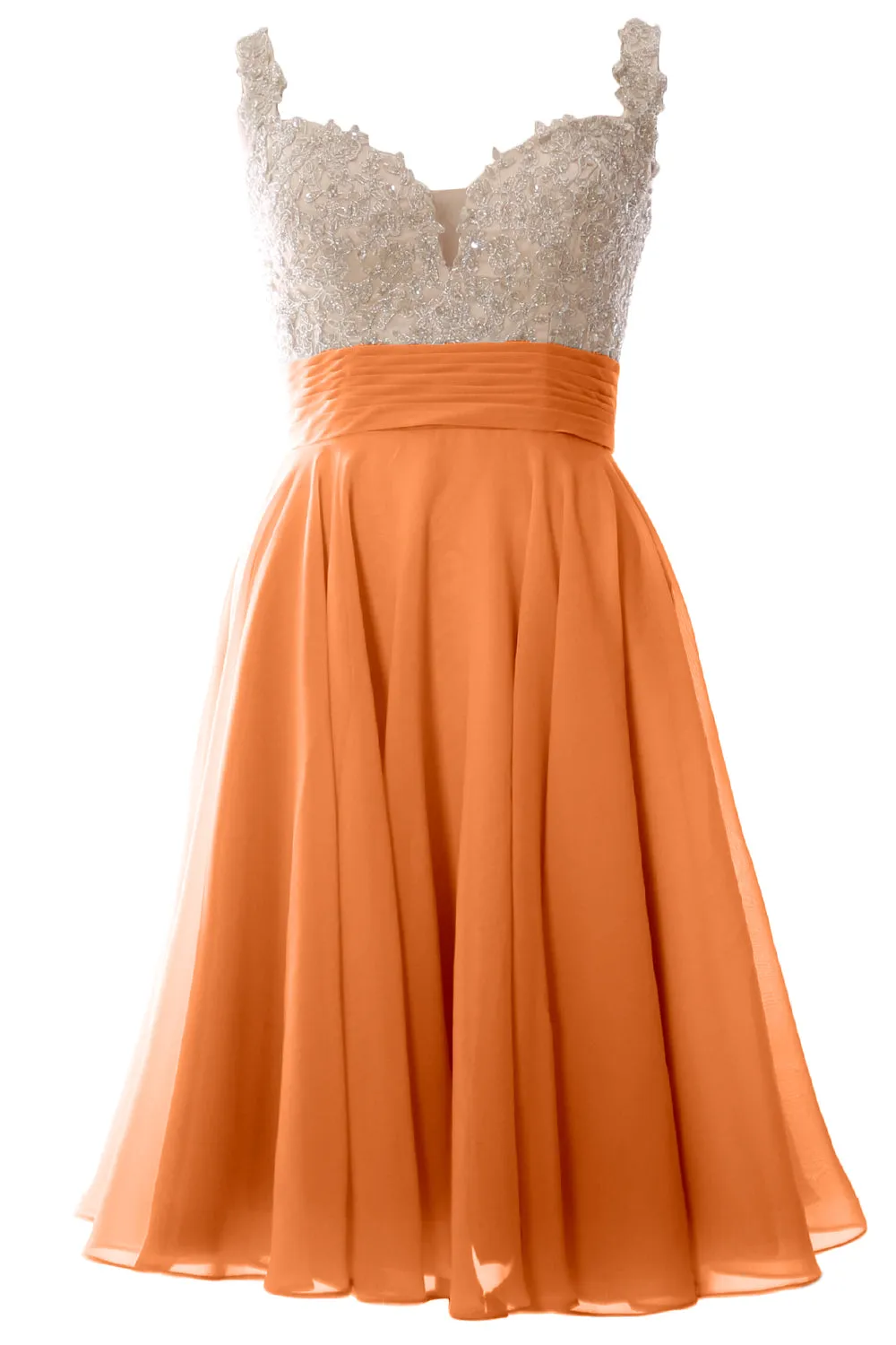 MACloth Women Straps Short Prom Dress Lace Chiffon Wedding Party Formal Gown