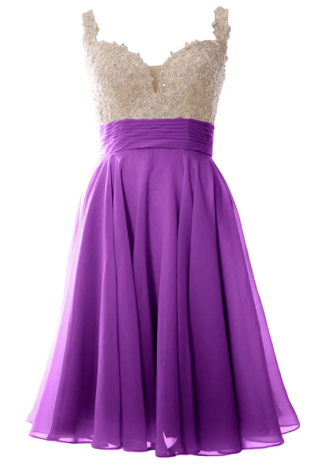 MACloth Women Straps Short Prom Dress Lace Chiffon Wedding Party Formal Gown
