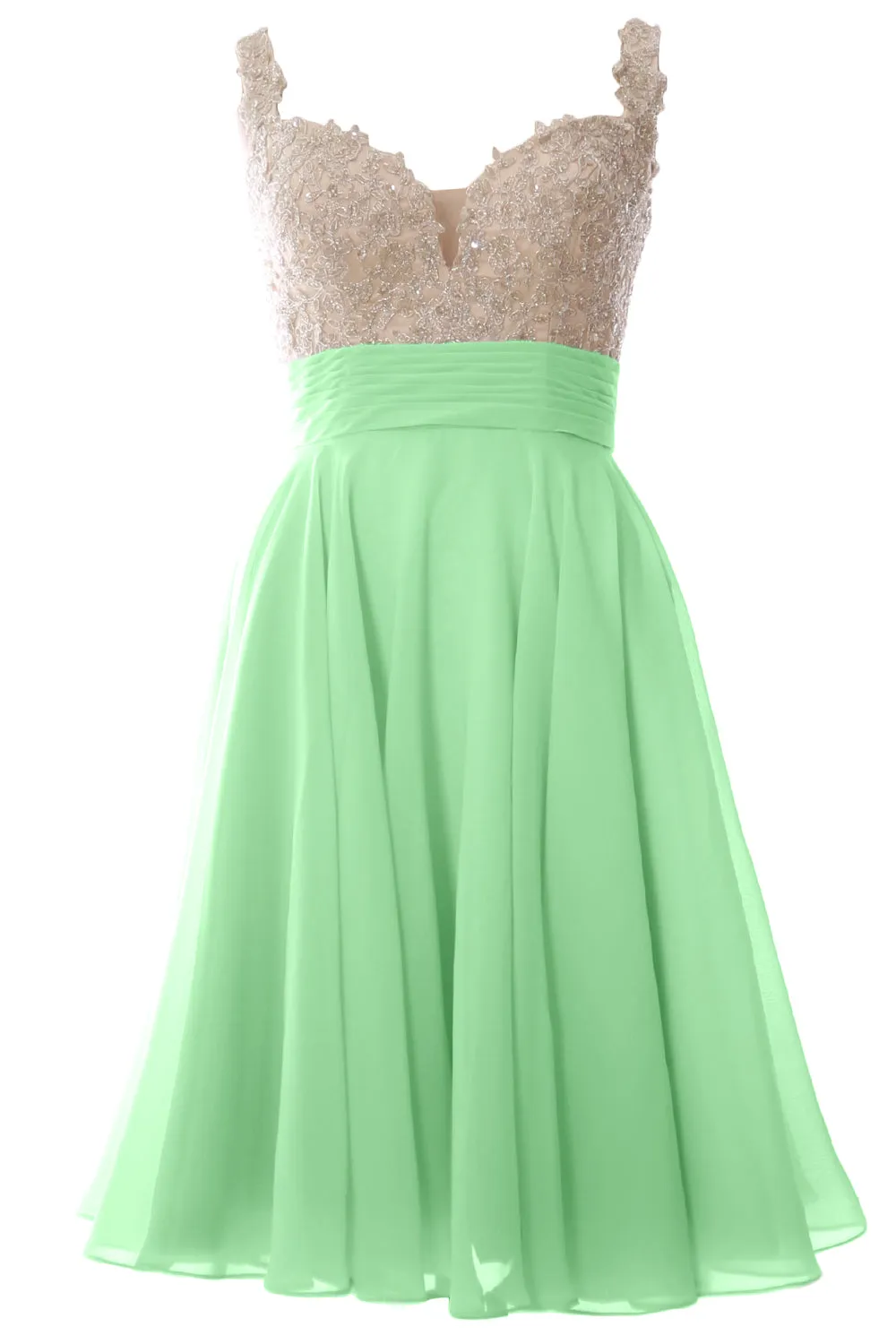 MACloth Women Straps Short Prom Dress Lace Chiffon Wedding Party Formal Gown