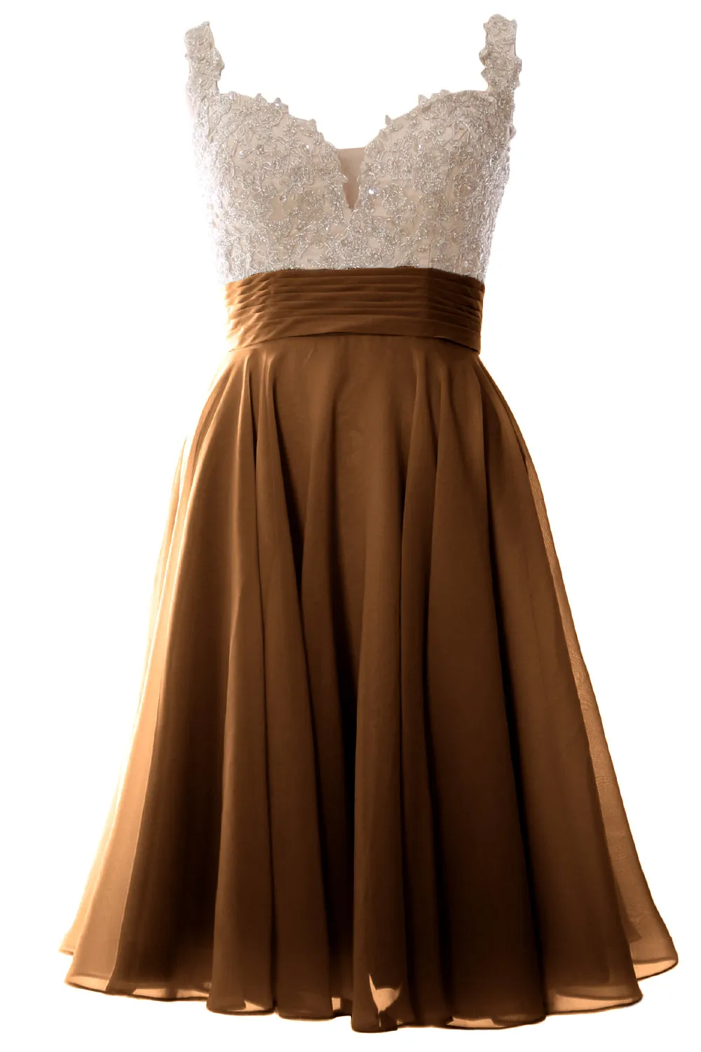 MACloth Women Straps Short Prom Dress Lace Chiffon Wedding Party Formal Gown