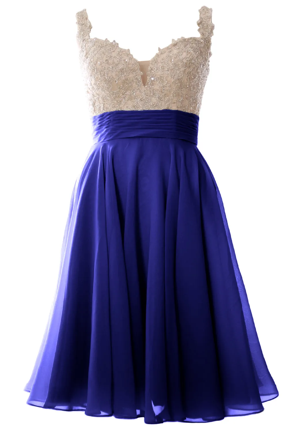 MACloth Women Straps Short Prom Dress Lace Chiffon Wedding Party Formal Gown