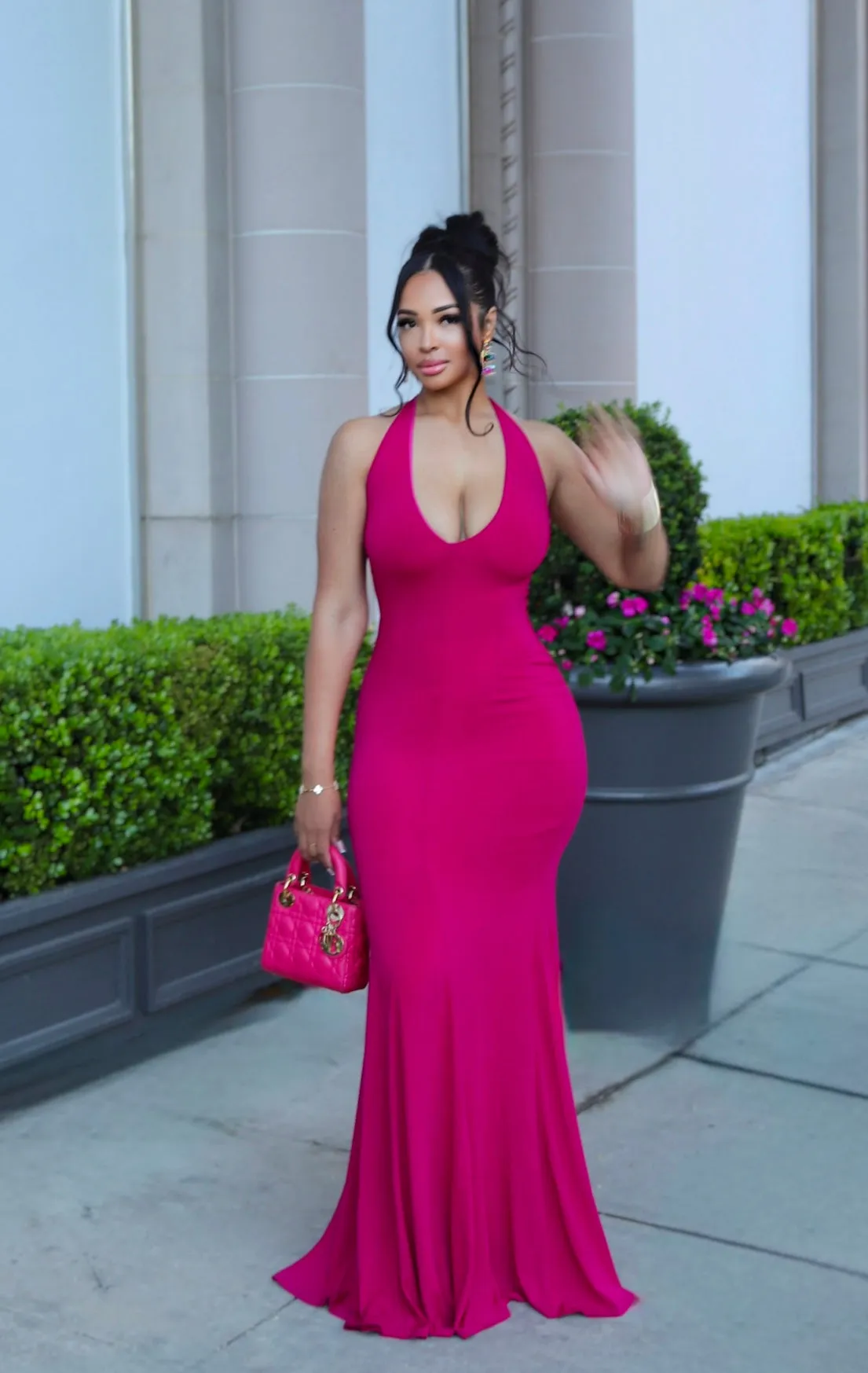 Majestic Plunge Maxi Dress | Magenta