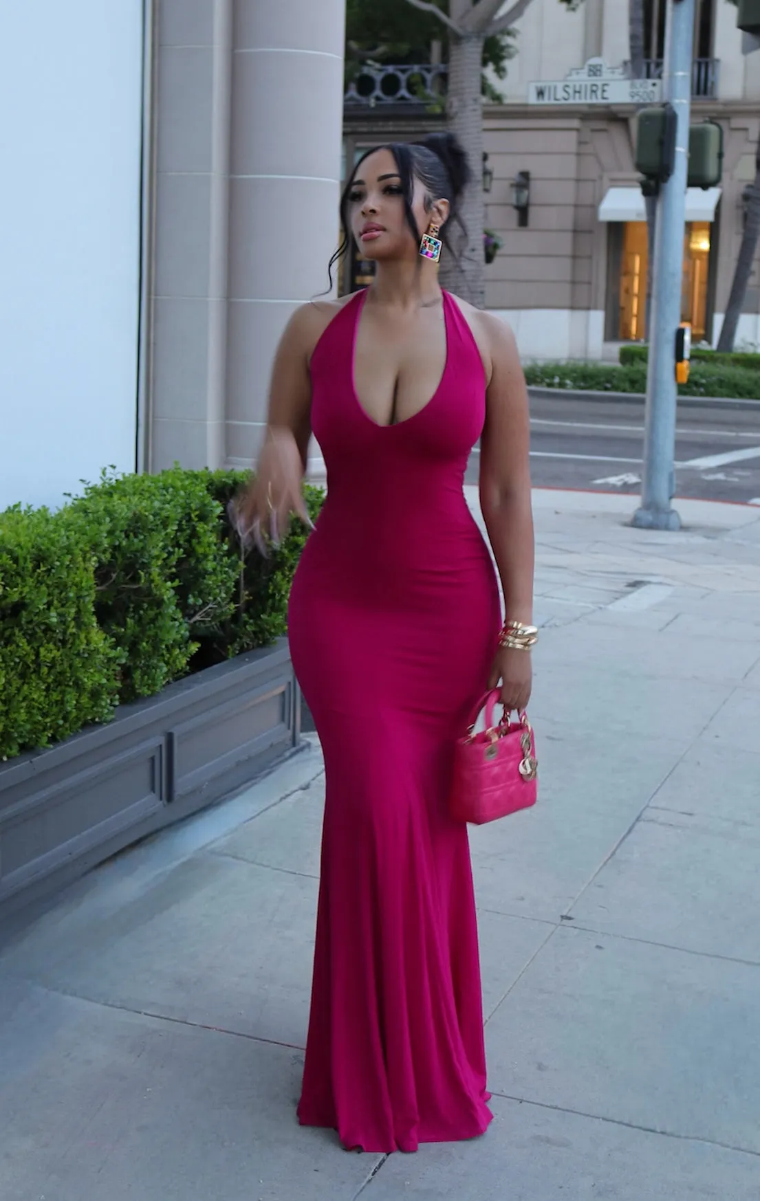 Majestic Plunge Maxi Dress | Magenta