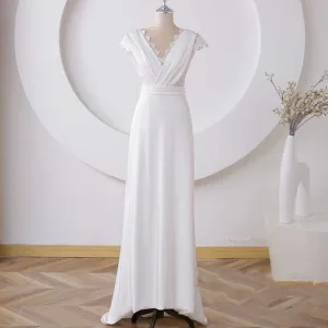 Maxi Boho Lace Crepe Wedding Dress with Open Back ET3061