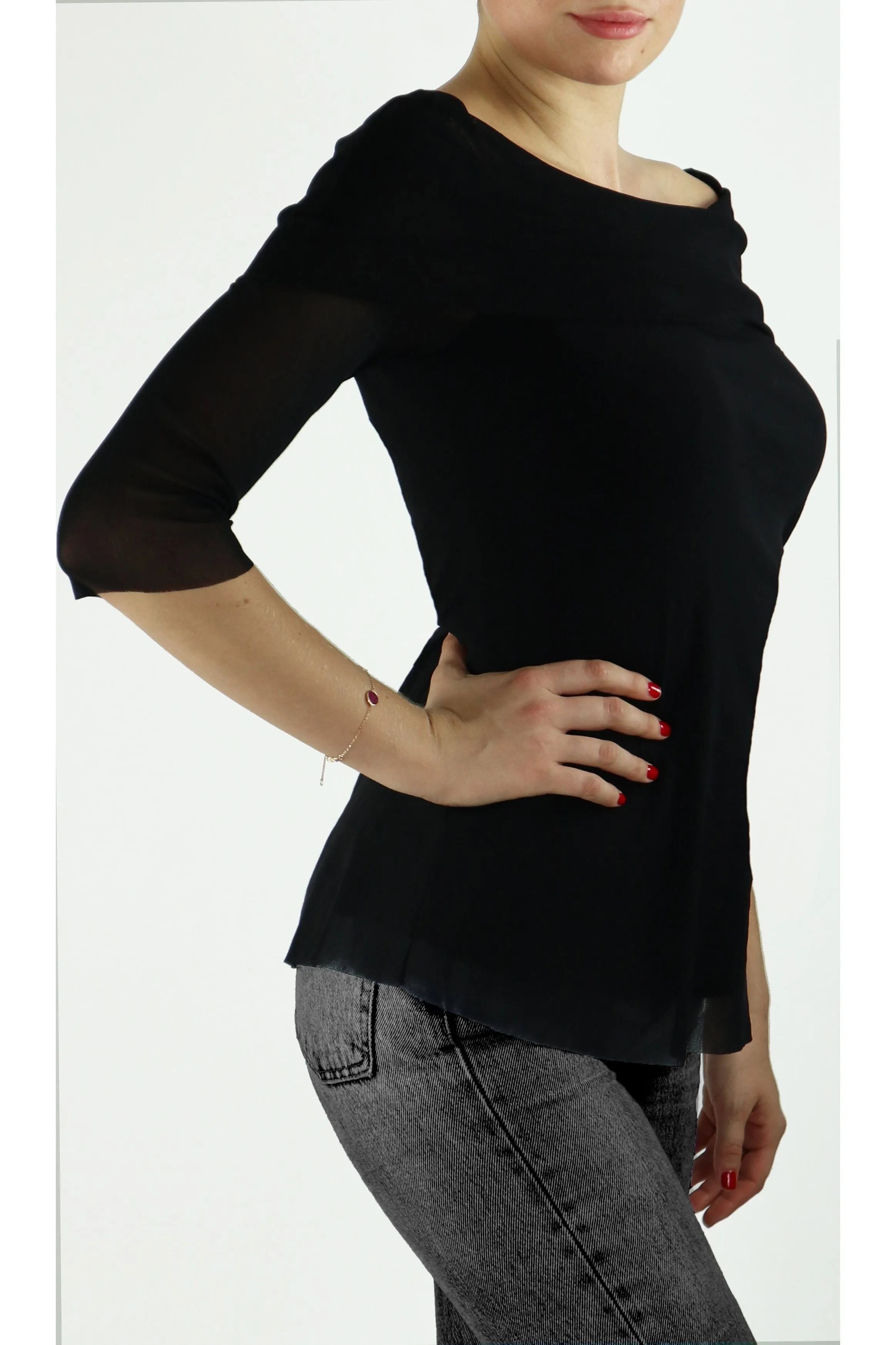MAXIMA Draped Off-Shoulder Top Black