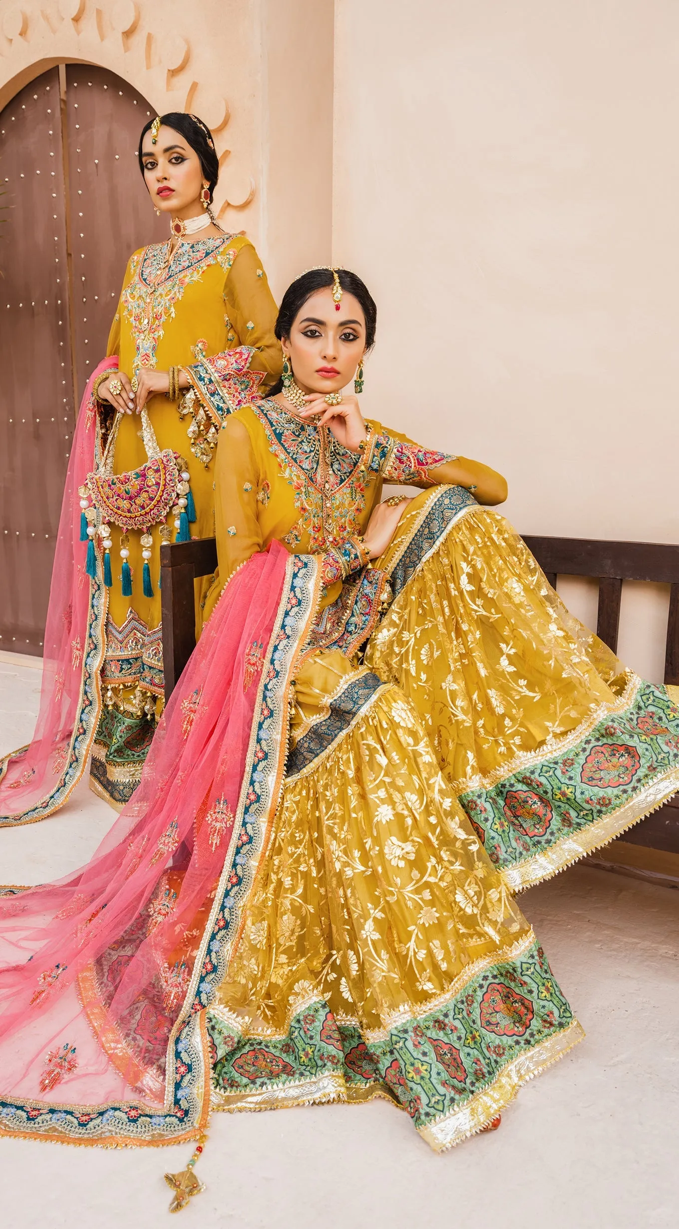 Mehndi Dress Pakistani with a Farshi Gharara #PF429