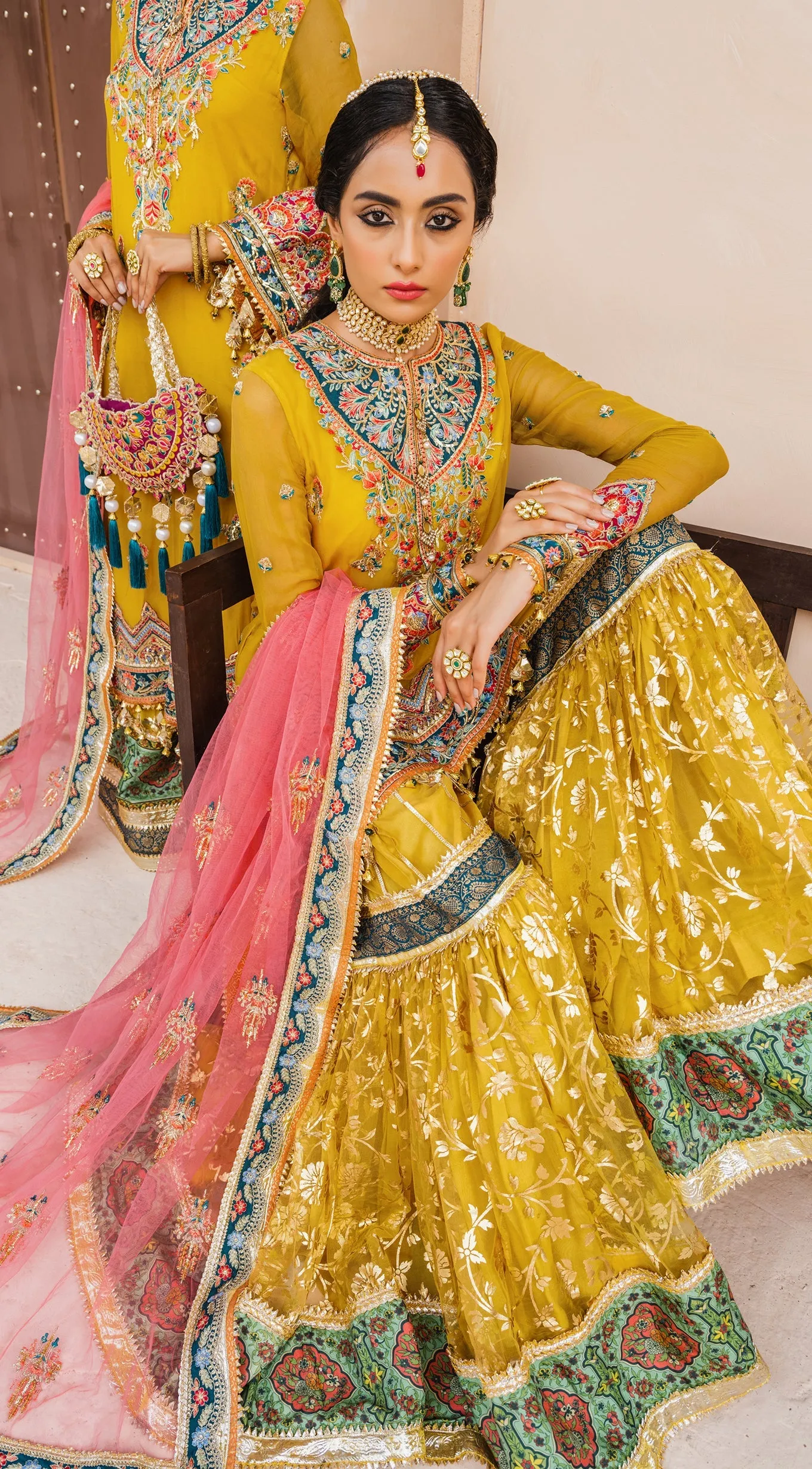 Mehndi Dress Pakistani with a Farshi Gharara #PF429