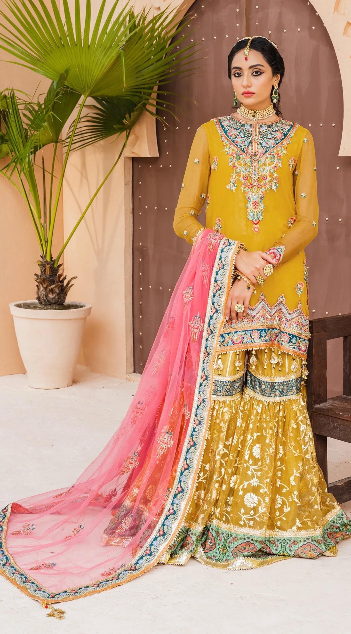Mehndi Dress Pakistani with a Farshi Gharara #PF429