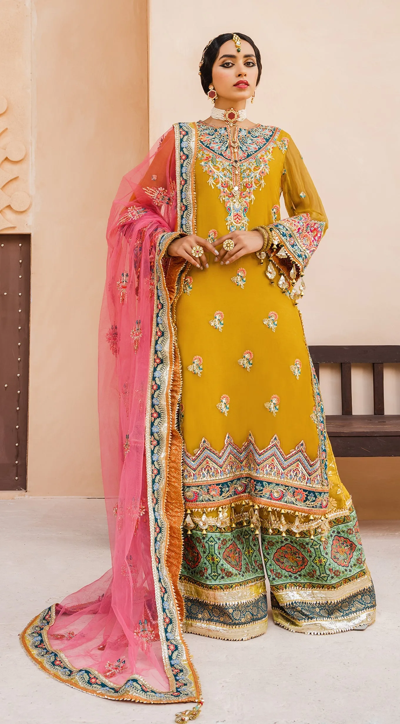 Mehndi Dress Pakistani with a Farshi Gharara #PF429