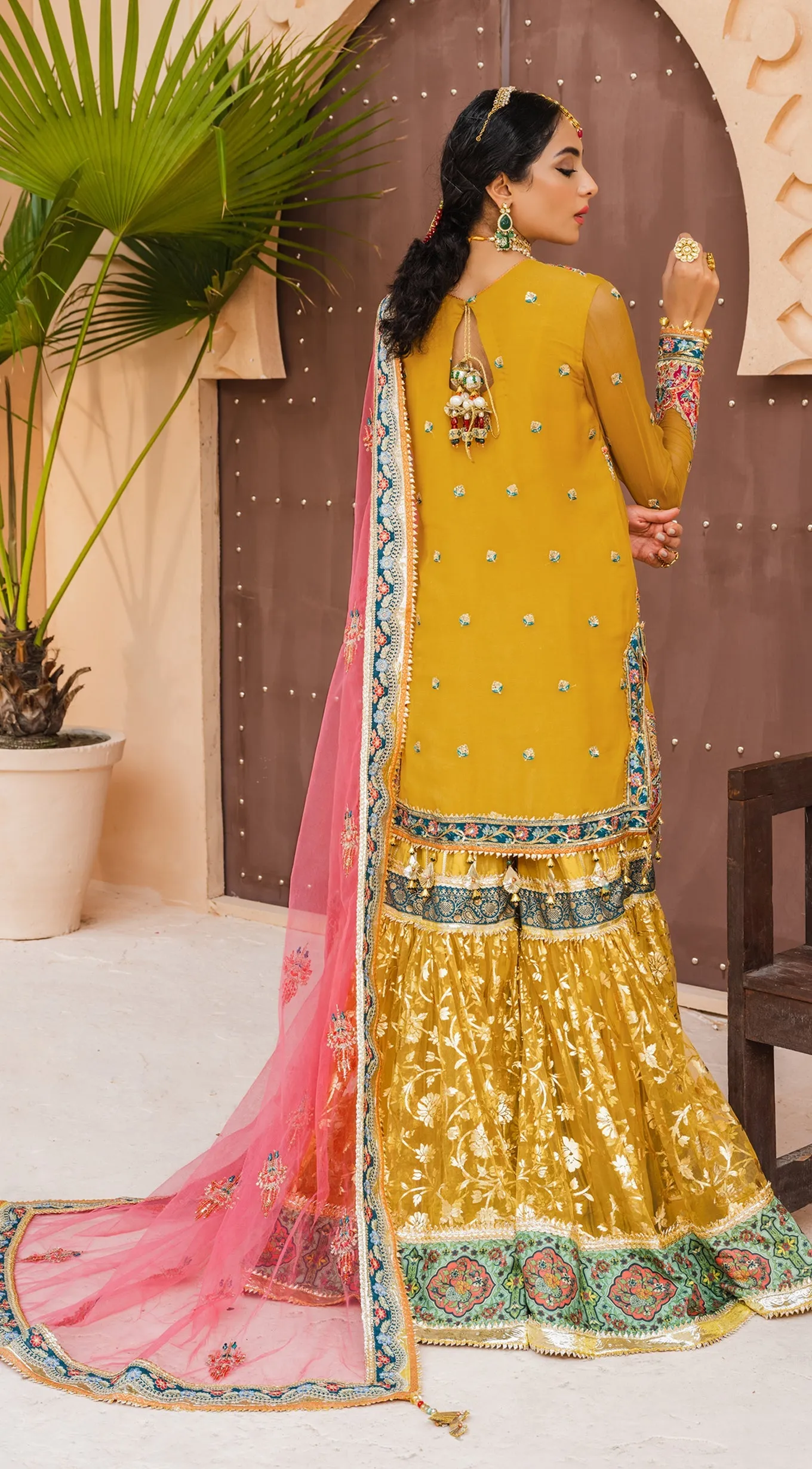 Mehndi Dress Pakistani with a Farshi Gharara #PF429