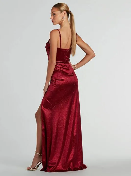 Melody burgundy thin strap saprkly ball dress Express NZ Wide
