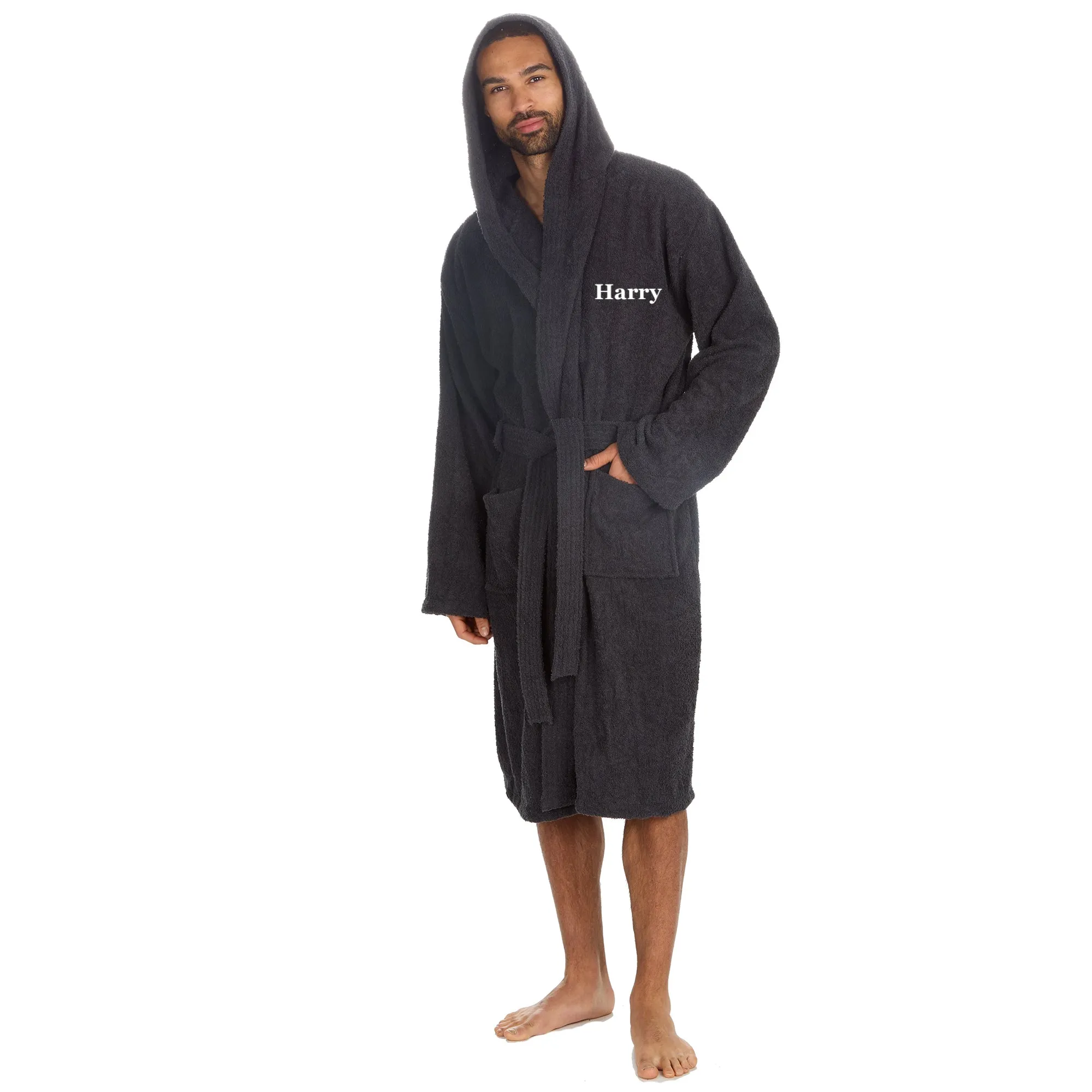 Mens personalised hooded terry towelling dressing gown