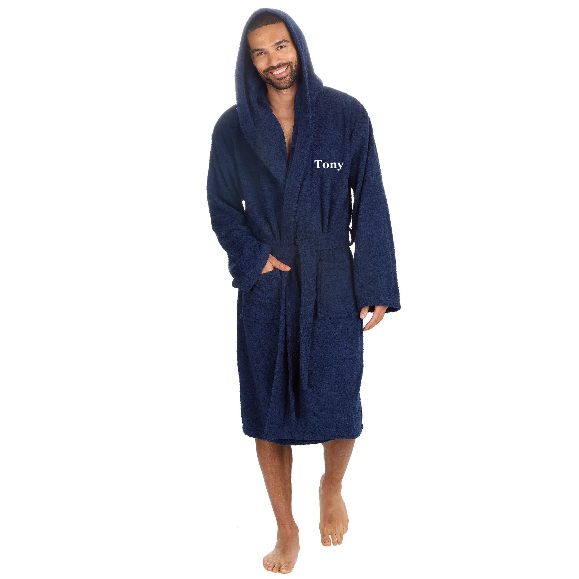Mens personalised hooded terry towelling dressing gown
