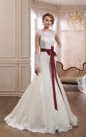 Mermaid Long Sleeve Bateau Dress With Illusion And Bow-712152