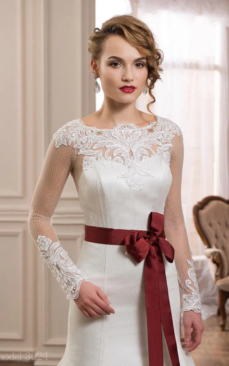 Mermaid Long Sleeve Bateau Dress With Illusion And Bow-712152