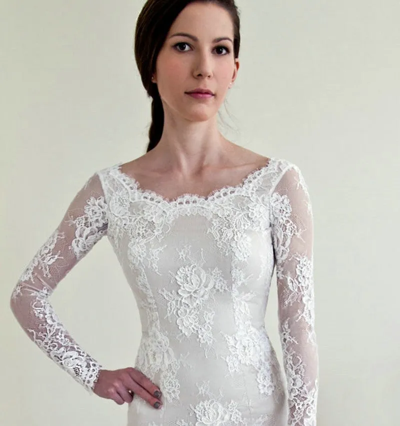 Mermaid Long Sleeve Lace Deep V-back Wedding Dress