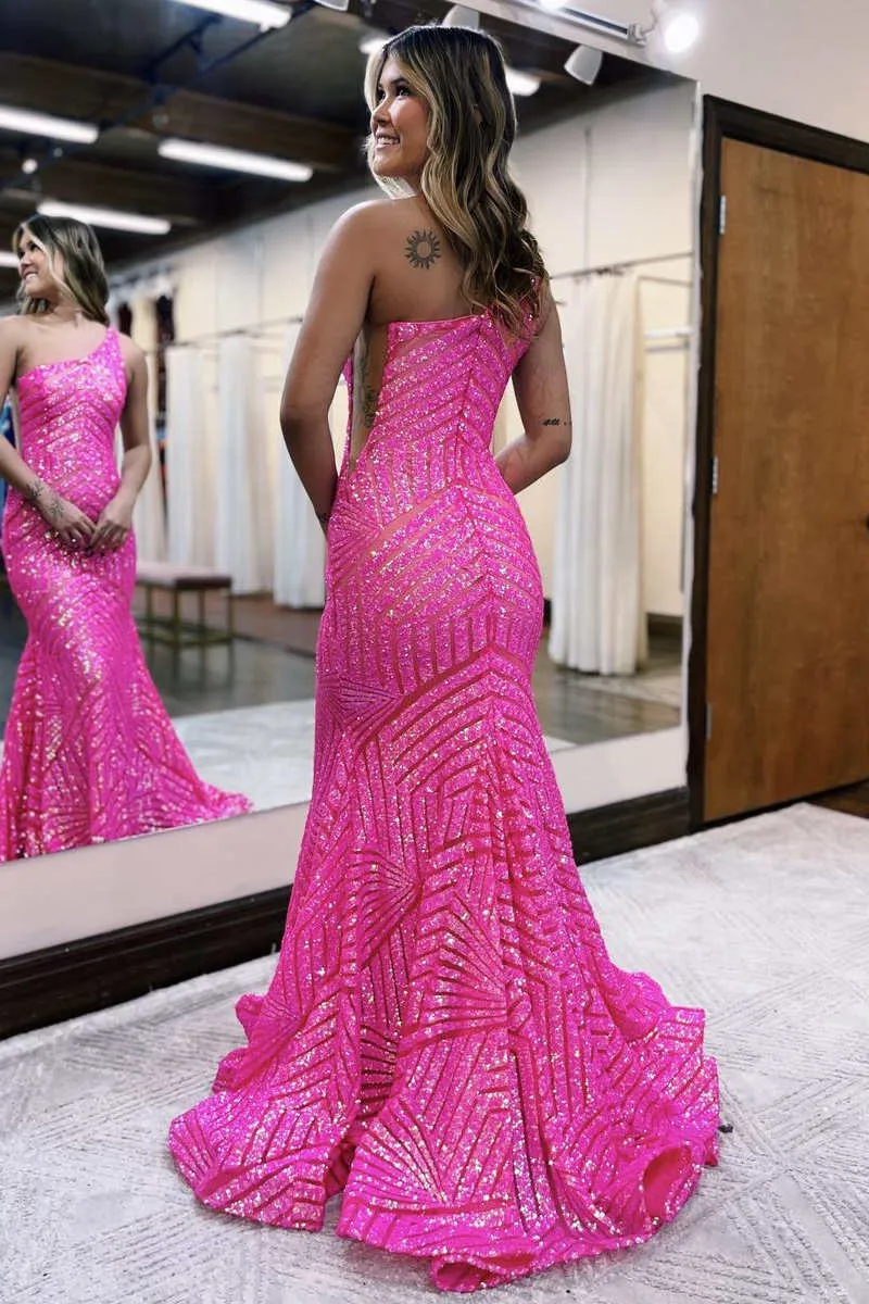 Mermaid One Shoulder Red Long Prom Dress