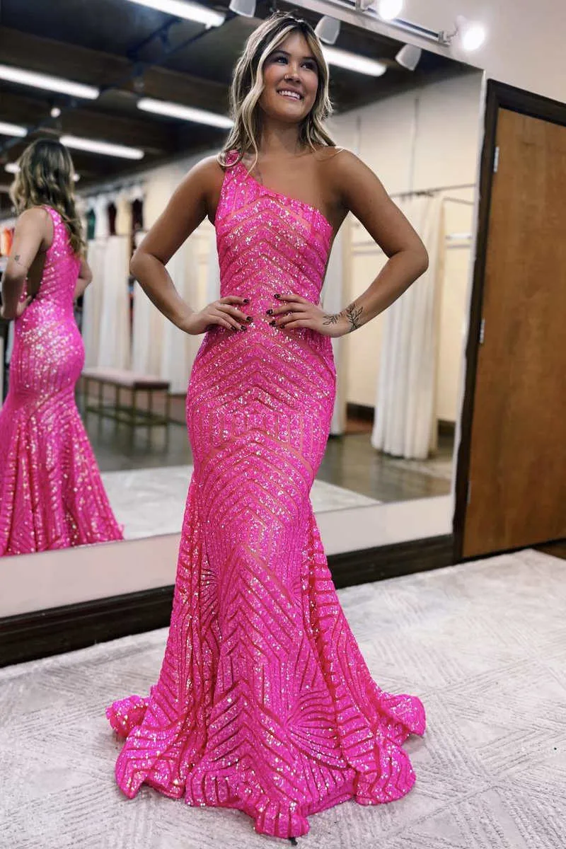Mermaid One Shoulder Red Long Prom Dress