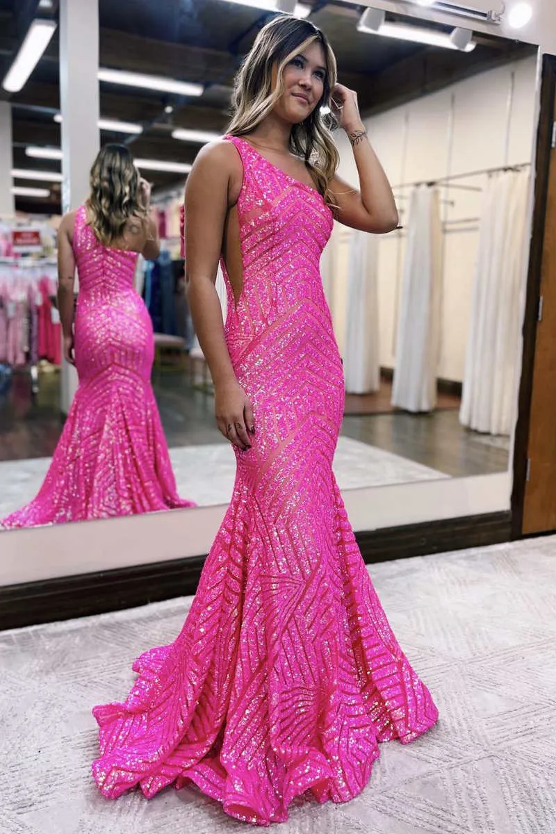 Mermaid One Shoulder Red Long Prom Dress