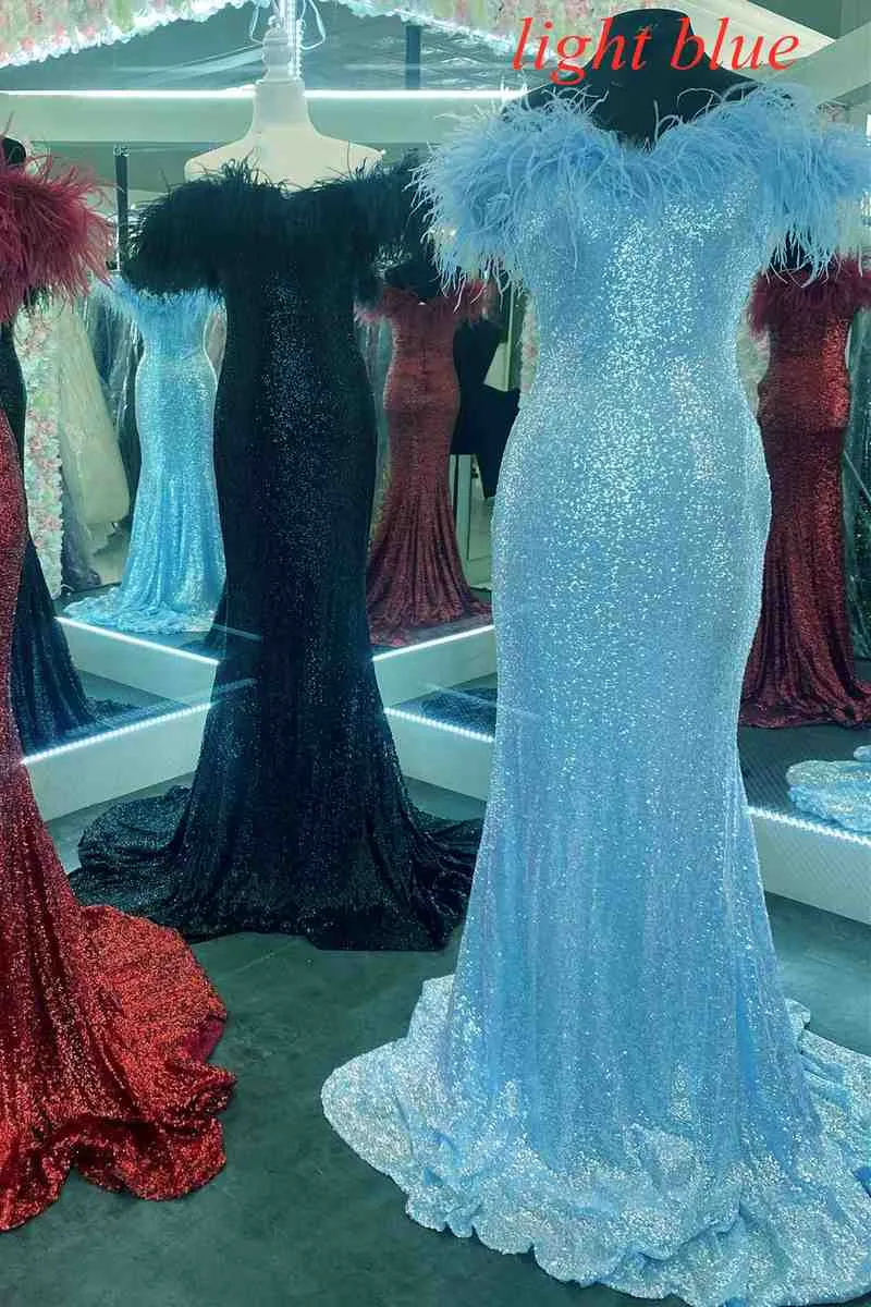 Mermaid Strapless Feathers Red Long Party Dress