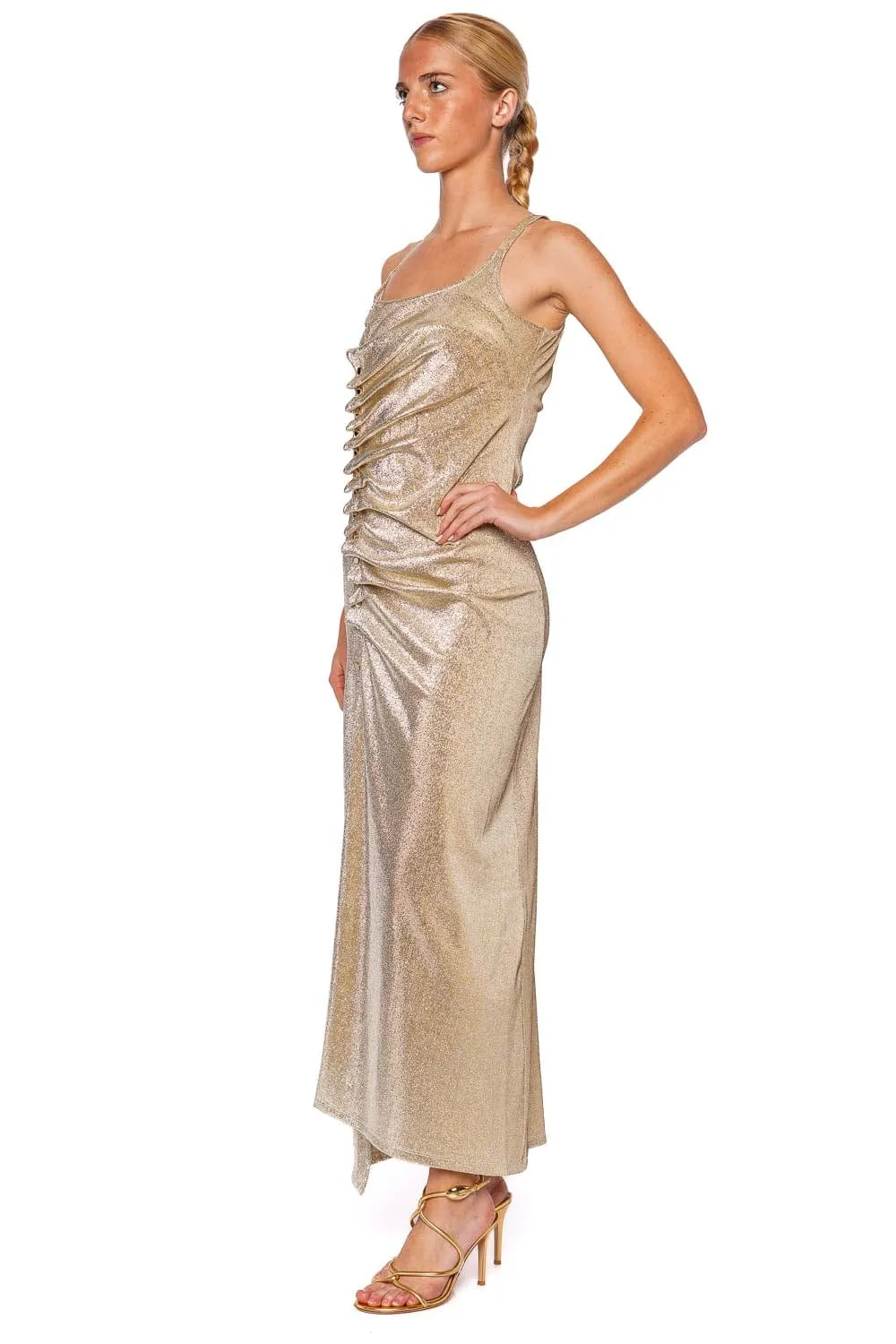 Metallic Buttoned Lurex Maxi Dress