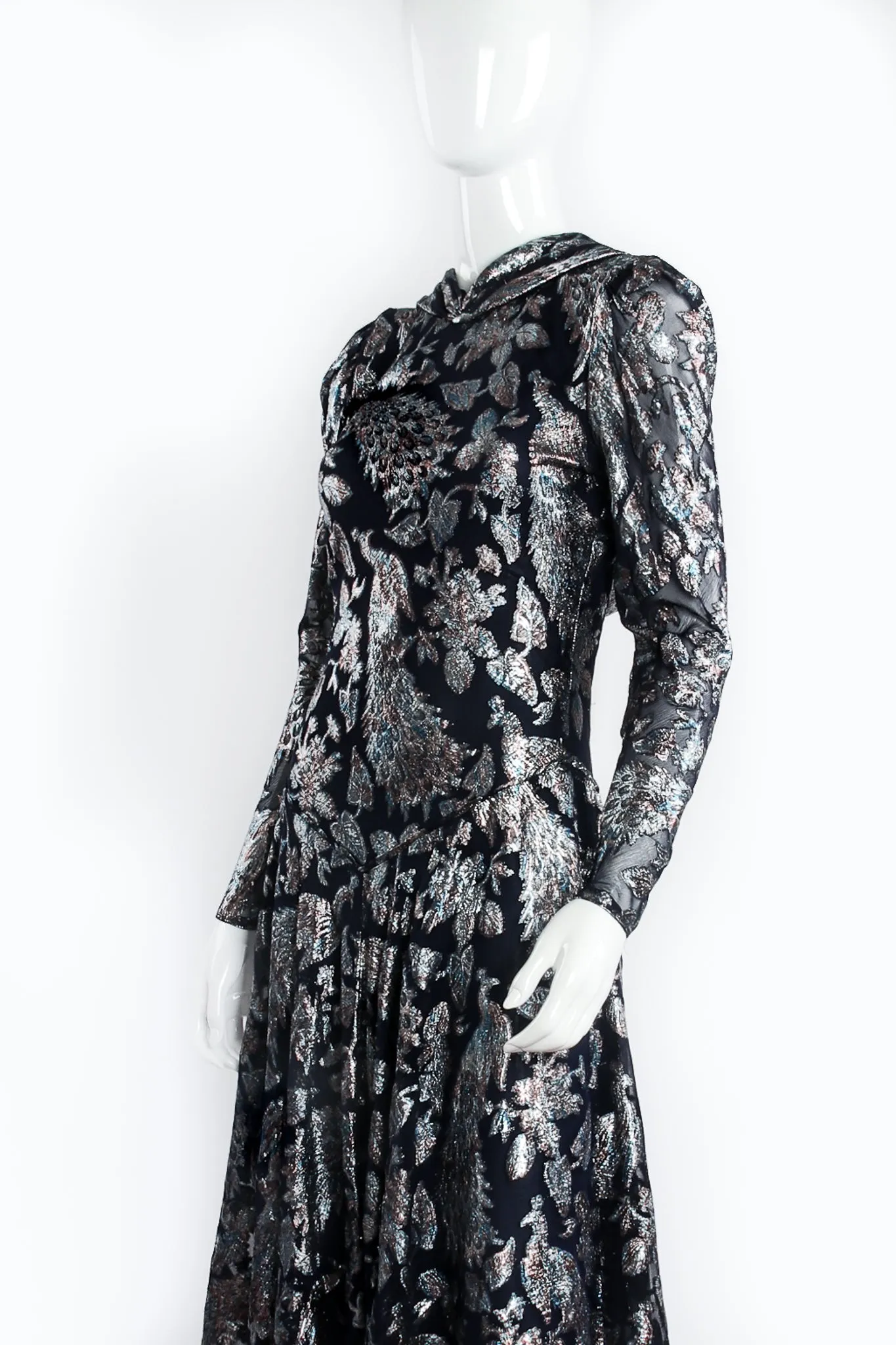 Metallic Peacock Silk Chiffon Dress