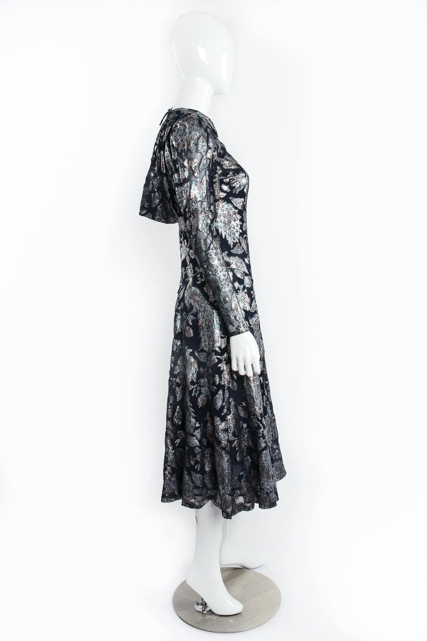 Metallic Peacock Silk Chiffon Dress
