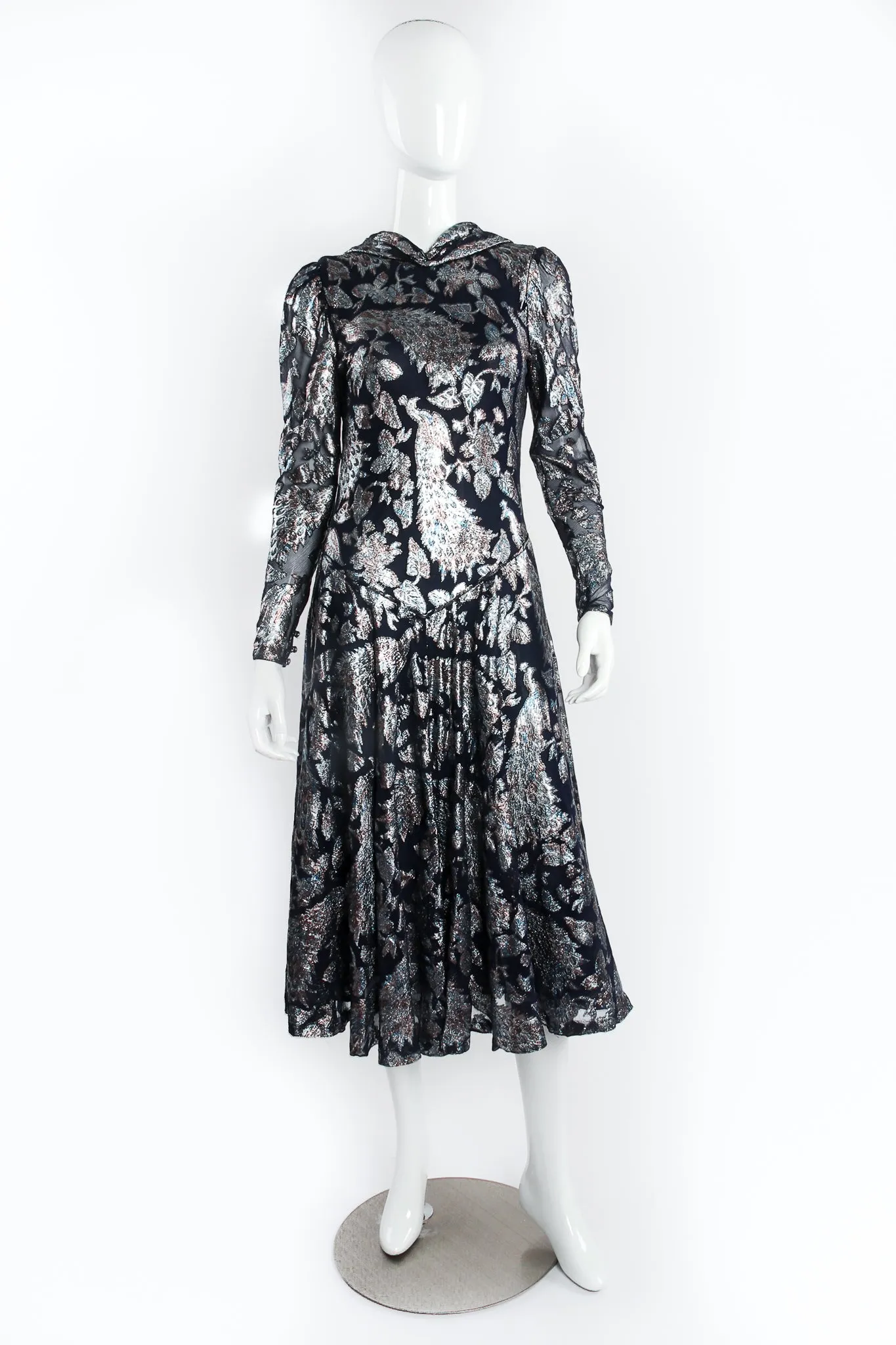 Metallic Peacock Silk Chiffon Dress