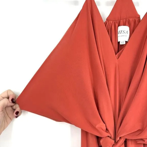 MISA Domino Draped Jersey Sleeveless Dress Orange XS