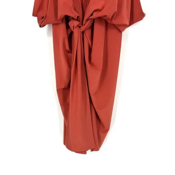 MISA Domino Draped Jersey Sleeveless Dress Orange XS