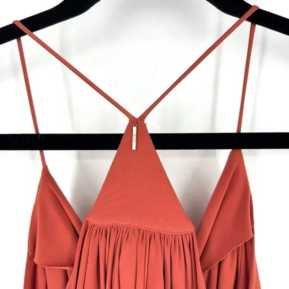MISA Domino Draped Jersey Sleeveless Dress Orange XS