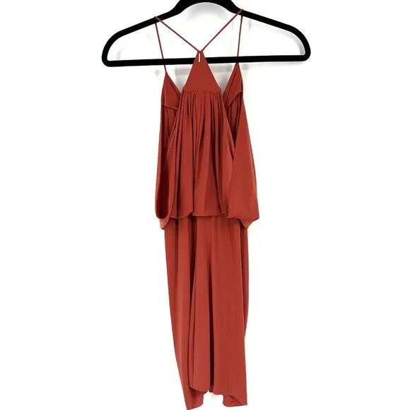 MISA Domino Draped Jersey Sleeveless Dress Orange XS