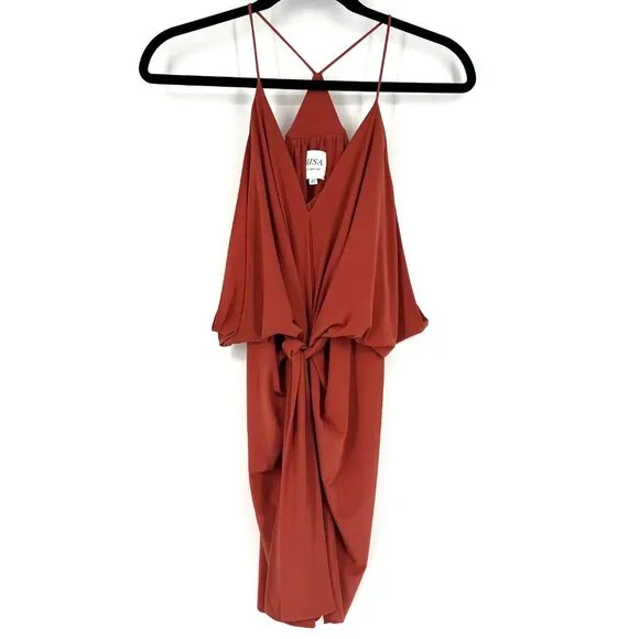MISA Domino Draped Jersey Sleeveless Dress Orange XS