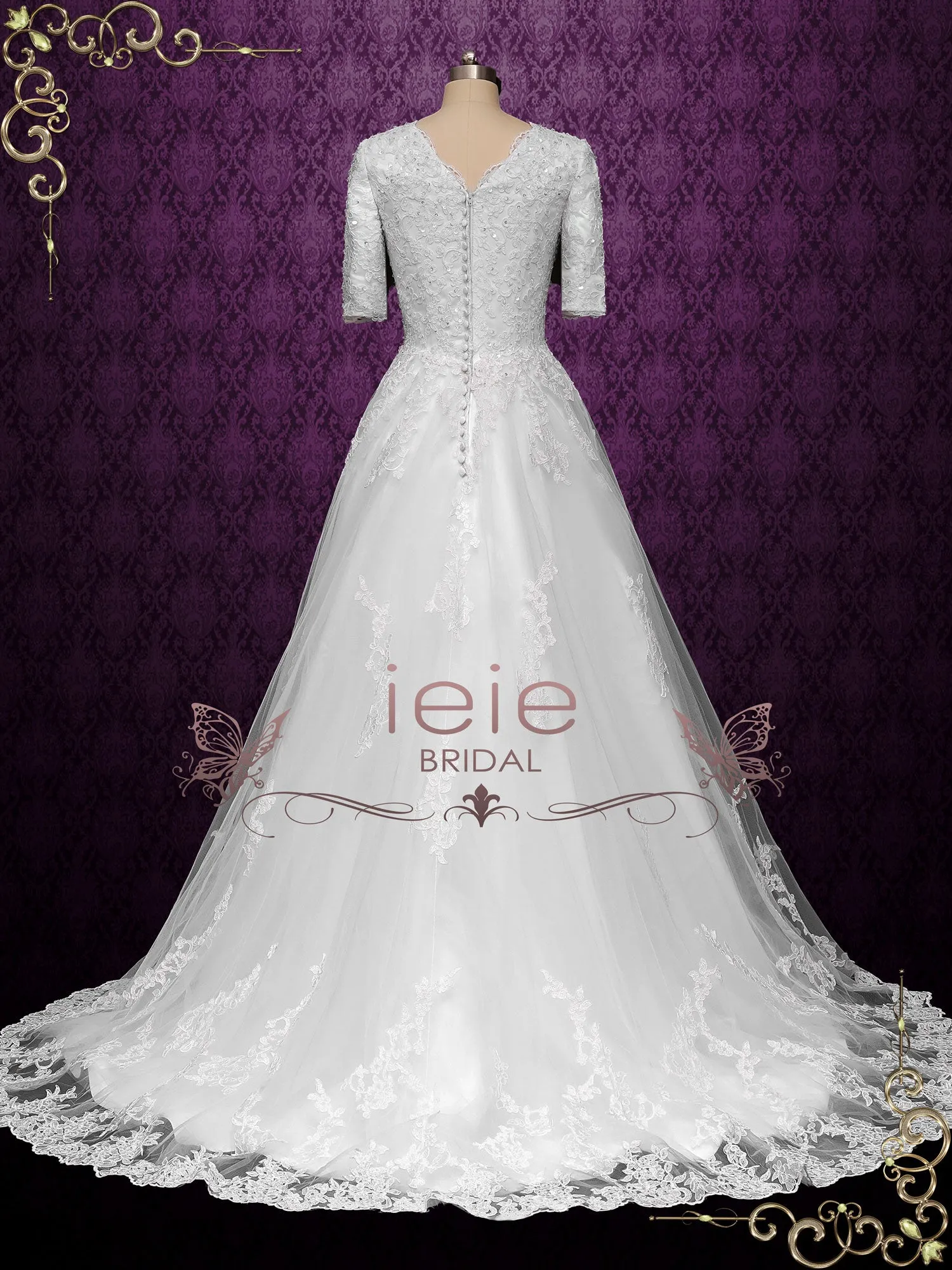Modest Lace Ball Gown Wedding Dress with Sleeves NYALA