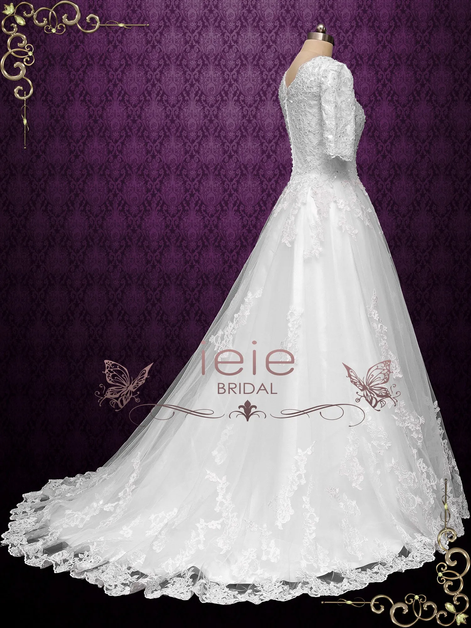 Modest Lace Ball Gown Wedding Dress with Sleeves NYALA