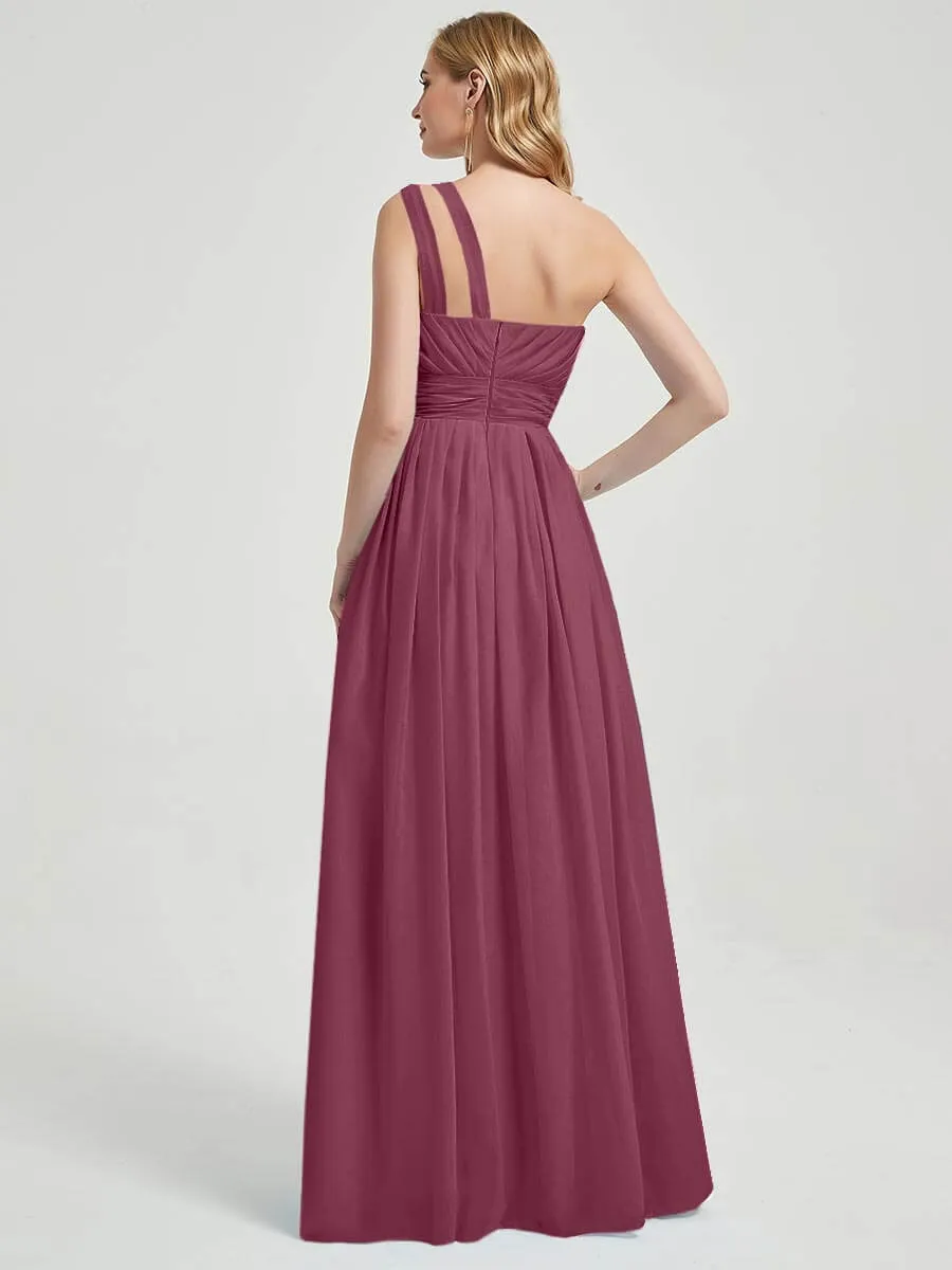 Mulberry One Shoulder A-Line Floor Length Chiffon Bridesmaid Dress
