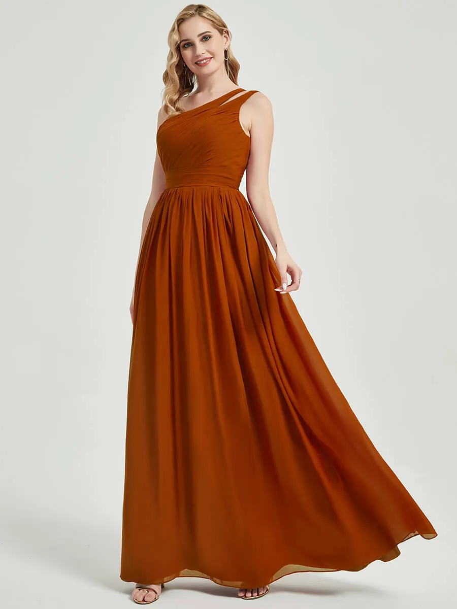 Mulberry One Shoulder A-Line Floor Length Chiffon Bridesmaid Dress