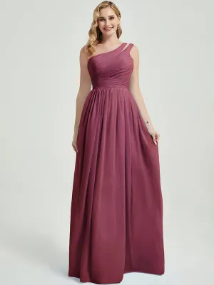 Mulberry One Shoulder A-Line Floor Length Chiffon Bridesmaid Dress