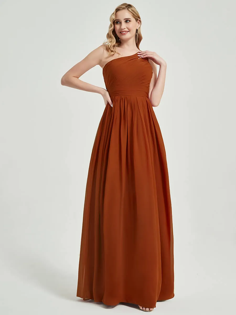Mulberry One Shoulder A-Line Floor Length Chiffon Bridesmaid Dress